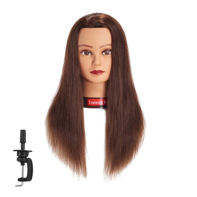 Headwinn Traininghead 20-22" Female 100% Human Hair Mannequin Head Hair Styling Training Head Cosmetology Manikin Head Doll Head for Hairdresser with Free Clamp (brown)ï¼ˆ14-16'' ï¼‰ - Image 1